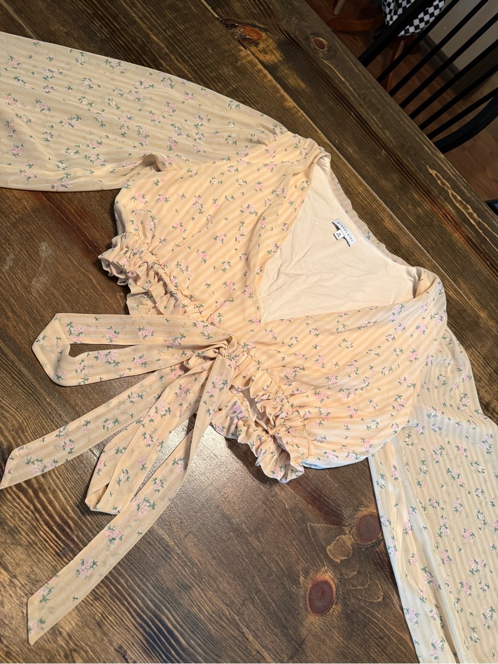 Gianni Bini Peach Floral Tie-Front Blouse